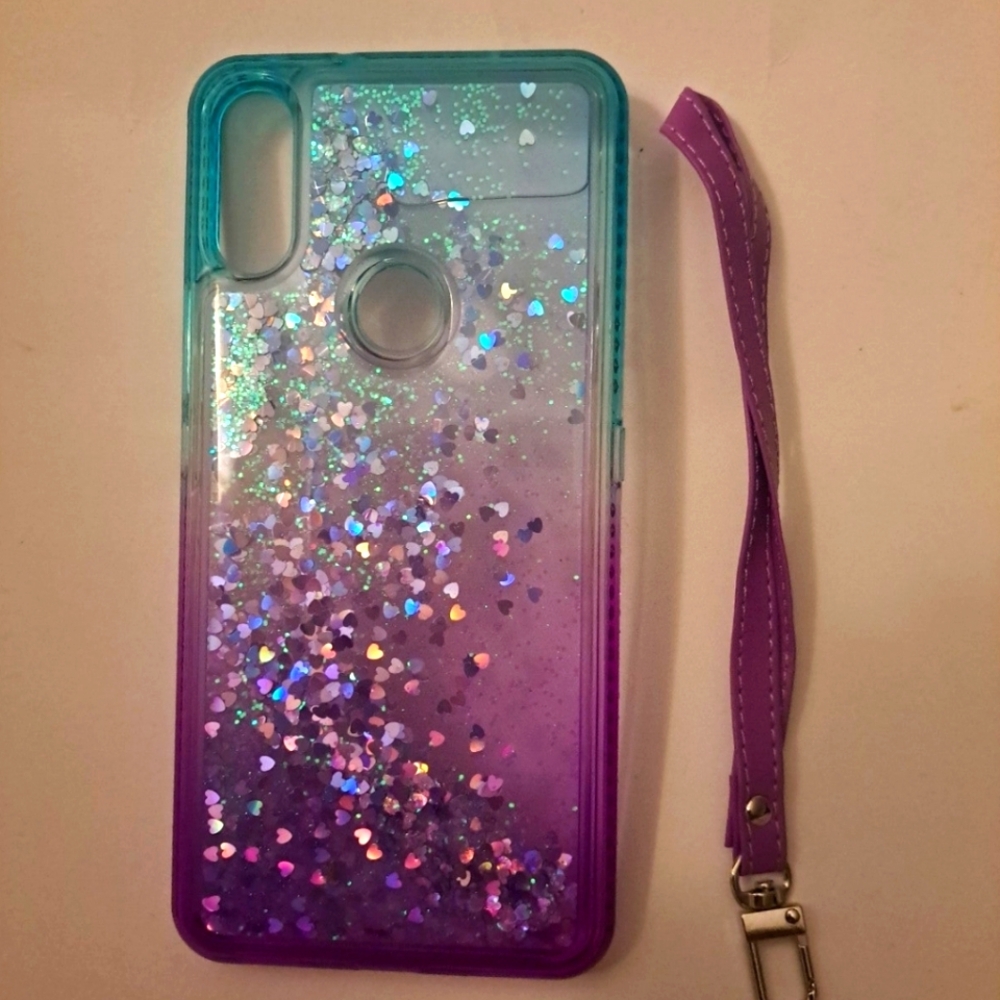 Alcatel 3V Purple Green Cellphone Case Confetti Glitter Filled Strap NWT